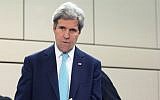 US Secretary of State John Kerry at NATO Headquarters in Brussels, Tuesday, April 1, 2014 (photo credit: AFP/POOL/Jacquelyn Martin)