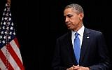 US President Barack Obama departs after making a statement to the press on April 2, 2014. (photo credit: AFP/Jewel Samad)