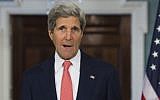 US Secretary of State John Kerry speaks about the collapse of Mideast peace talks between the Israelis and Palestinians at the US State Department in Washington, DC, April 24, 2014. (photo credit: AFP/Saul Loeb)