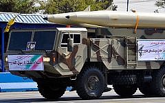 Illustrative: A Fateh-110 ballistic missile, displayed at an Iranian armed forces parade in 2012. (military.ir/Wikimedia Commons)