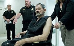 Overland Park JCC shooter Frazier Glenn Cross Jr., also known as Frazier Glenn Miller Jr., appears at his arraignment in New Century, Kansas, April 15, 2014. (photo credit: AP/David Eulitt)