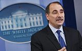In this Friday, May 29, 2009 file photo, Senior White House adviser David Axelrod speaks during a television interview in the press briefing room at the White House in Washington. (Photo credit: AP/Charles Dharapak)