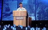 DF Chief of Staff Benny Gantz speaks during a ceremony at Kibbutz Tel Yitzhak, marking Israel's Holocaust Remembrance Day (photo credit: Gideon Markowicz/Flash90)
