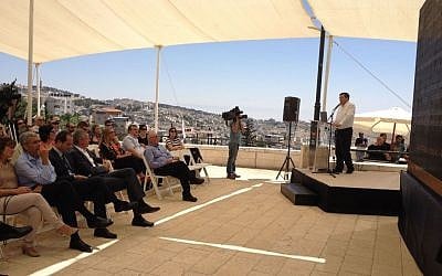 YES Planet CEO Mooky Greidinger speaking at the official announcement of the Sherover Cultural Center in Abu Tor (photo credit: Jessica Steinberg/Times of Israel)