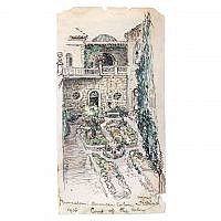 The American Colony Courtyard, drawing by John E. Dinsmore (American Colony Archive Collection)