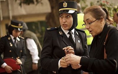 Female policewomen on the streets of Cairo. (photo credit: AP Photo/Maya Alleruzzo, File)