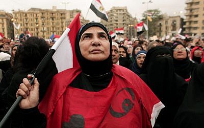 Women in Tahrir Square in 2012. (photo credit: AP Photo/Maya Alleruzzo)