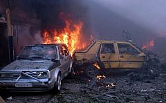 Illustrative photo of a car bombing in Homs province, central Syria (photo credit: AP/SANA)