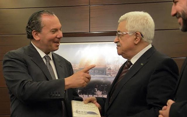Rabbi Marc Schneier with Mahmoud Abbas (photo credit: Mahmud Alian)