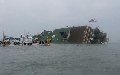 Illustrative photo of a ferry overturned off the coast of South Korea (photo credit: AP Photo/Yonhap)
