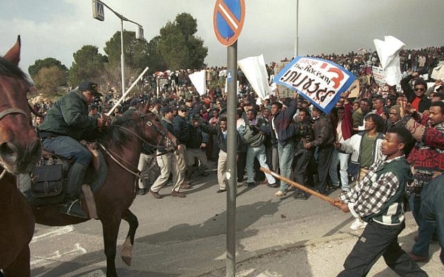 The violent protest over blood donations in January 1996 (photo credit: Flash 90)