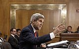 Secretary of State Kerry testifies on Capitol Hill in Washington, Tuesday, April 8, 2014, before the Senate Foreign Relations Committee to discuss his budget and the status of diplomatic hot spots. (photo credit: AP Photo/J. Scott Applewhite)