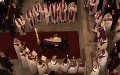 Msgr. George Marovitch's funeral (Screen capture Sat7Turk)