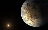 Artist's rendering provided by NASA on Thursday, April 17, 2014, shows an Earth-sized planet dubbed Kepler-186f orbiting a star 500 light-years from Earth. (photo credit: AP/NASA Ames, SETI Institute, JPL-Caltech, T. Pyle)