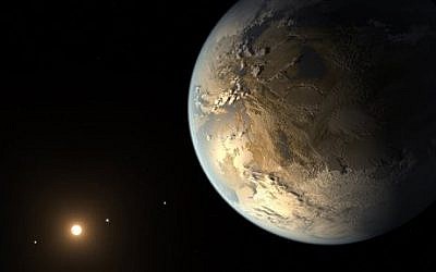 Artist's rendering provided by NASA on Thursday, April 17, 2014, shows an Earth-sized planet dubbed Kepler-186f orbiting a star 500 light-years from Earth. (photo credit: AP/NASA Ames, SETI Institute, JPL-Caltech, T. Pyle)
