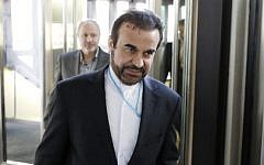 Iran's ambassador to the International Atomic Energy Agency (IAEA), Reza Najafi, arrives in Vienna for a new round of nuclear talks on Monday, May 12, 2014. (photo credit: Dieter Nagl/AFP)