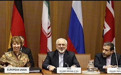 Vice President of the European Commission Catherine Margaret Ashton, Iranian Foreign Minister Javad Mohammad Zarif, and Iranian ambassador to Austria Hassan Tajik attend the so called EU 5+1 Talks with Iran at the UN headquarters in Vienna, on May 14, 2014. (photo credit: AFP/Dieter Nagl) Vice President of the European Commission Catherine Margaret Ashton, Iranian Foreign Minister Javad Mohammad Zarif, and Iranian ambassador to Austria Hassan Tajik attend the so called EU 5+1 Talks with Iran at the UN headquarters in Vienna, on May 14, 2014. (photo credit: AFP/Dieter Nagl)