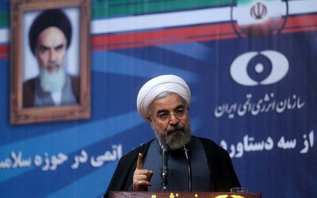 Iranian President Hassan Rouhani delivers a speech during a ceremony at the Iran's Atomic Energy Organization (AEOI) in Tehran on May 11, 2014. (photo credit: AFP/HO/ PRESIDENCY WEBSITE) Iranian President Hassan Rouhani delivers a speech during a ceremony at the Iran's Atomic Energy Organization (AEOI) in Tehran on May 11, 2014. (photo credit: AFP/HO/ PRESIDENCY WEBSITE)