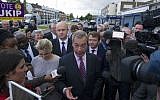 UK Independence Party (UKIP) leader Nigel Farage speaks to supporters during a visit to Thurrock in Essex, on May 23, 2014. (photo credit: AFP Photo /Carl Court)