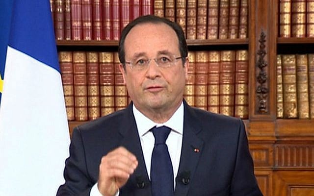 French President Francois Hollande addressing the nation, on May 26, 2014 during a TV broadcast at the Elysee presidential Palace in Paris. (photo credit: AFP/FRANCE 2) French President Francois Hollande addressing the nation, on May 26, 2014 during a TV broadcast at the Elysee presidential Palace in Paris. (photo credit: AFP/FRANCE 2)