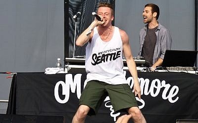 Macklemore and Ryan Lewis performing in 2011. (photo credit: CC BY Christopher Dube/Wikipedia) 