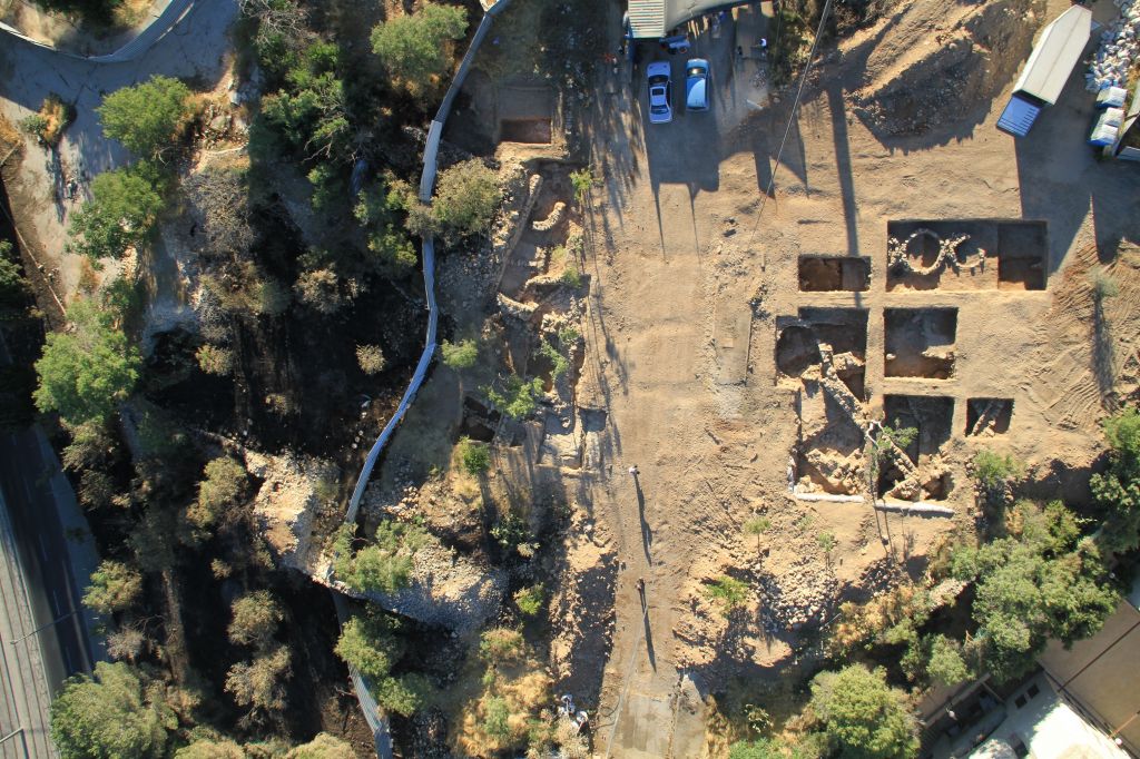 An aerial view of the excavation area where a Crusader-era seal was discovered, in Bayit Vegan, Jerusalem. (photo credit: credit: Skyview Company/Israel Antiquities Authority)