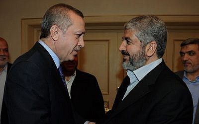 Hamas leader KHaled Mashaal, right, is greeted by Turkey's Prime Minister Recep Tayyip Erdogan in Ankara, Turkey, March 16, 2012 (photo credit: AP/Yasin Bulbul) Hamas leader KHaled Mashaal, right, is greeted by Turkey's Prime Minister Recep Tayyip Erdogan in Ankara, Turkey, March 16, 2012 (photo credit: AP/Yasin Bulbul)