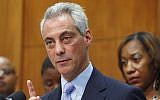 Illustrative photo of Chicago Mayor Rahm Emanuel speaking at a news conference, October 15, 2013 (photo credit: AP/M. Spencer Green)