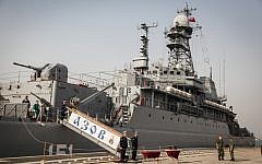 A previous Russian ship, Azov,at the port of Haifa, May 02, 2013. (photo credit: Avishag Shaar Yashuv/FLASH90)