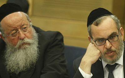 Ultra-Orthodox MKs Menachem Eliezer Moses (L) and Yaacov Asher attend a meeting regarding government actions to encourage ultra-Orthodox Jewish integration in the Israeli job market, August 2013. (photo credit: Flash90) Ultra-Orthodox MKs Menachem Eliezer Moses (L) and Yaacov Asher attend a meeting regarding government actions to encourage ultra-Orthodox Jewish integration in the Israeli job market, August 2013. (photo credit: Flash90)