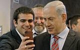 A student takes a 'selfie' with Prime Minister, Benjamin Netanyahu, March 30, 2014 (photo credit: Danny Meron/POOL/Flash90)