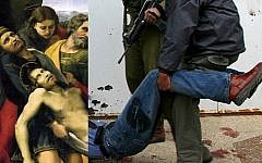 Image showing Raphael's "The Deposition" mashed-up with a photograph of an immobile Palestinian.