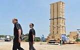 Defense Minister Moshe Ya'alon visiting the Arrow II intercepting missile launcher at the Palmahim Israeli Air Force base March 2, 2015. (Photo credit: Yossi Zeliger/Flash90)
