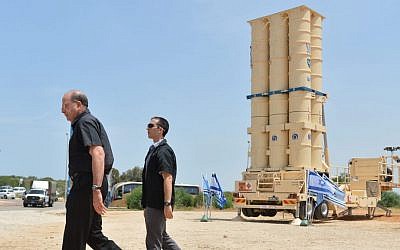 Defense Minister Moshe Ya'alon visiting the "Arrow II" intercepting missile launcher at the Palmachim Israeli Air Force base Tuesday. (Photo credit: Yossi Zeliger/Flash90) Defense Minister Moshe Ya'alon visiting the "Arrow II" intercepting missile launcher at the Palmachim Israeli Air Force base Tuesday. (Photo credit: Yossi Zeliger/Flash90)
