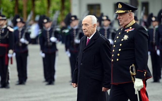 President Shimon Peres in Oslo, Norway, on May 12, 2014 (photo credit: Haim Tzach/GPO)