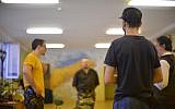 Members of Kiev’s Jewish Self-Defense Force train at the a Jewish school on May 21, 2014. (photo credit: Cnaan Liphshiz/JTA)