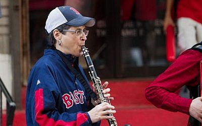 A klezmer musician performs before Thursday's Jewish Heritage Night at Boston's Fenway Park (photo credit: Elan Kawesch)