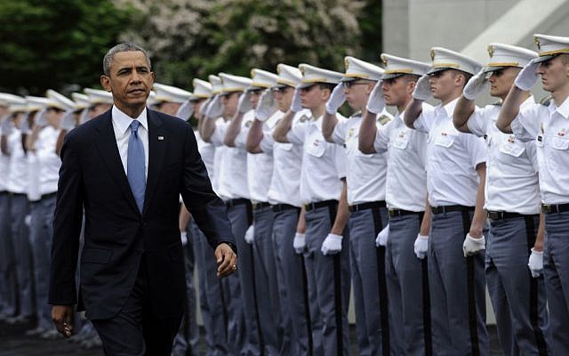 President Barack Obama arrives to deliver the commencement address to the US Military Academy at West Point's Class of 2014, Wednesday, May 28, 2014, in West Point, NY, Wednesday, May 28, 2014. (photo credit: AP Photo/Susan Walsh) President Barack Obama arrives to deliver the commencement address to the US Military Academy at West Point's Class of 2014, Wednesday, May 28, 2014, in West Point, NY, Wednesday, May 28, 2014. (photo credit: AP Photo/Susan Walsh)