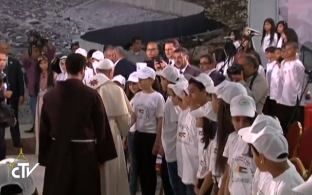 The pope meets with Palestinian children in Bethlehem (screen capture: CTV)