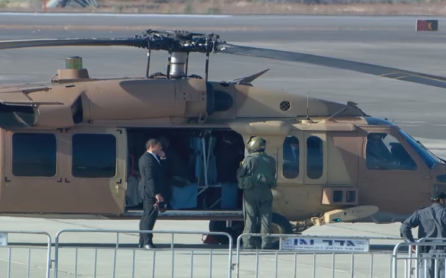 Pope Francis boards Israeli helicopter at Ben Gurion International Airport (screen capture: GPO)