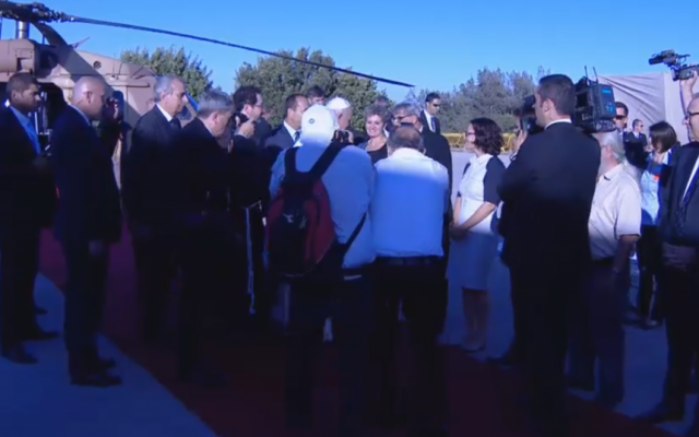 Pope Francis meets Jerusalem officials after landing on Mount Scopus. (screen capture: GPO)