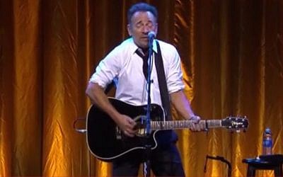 Bruce Springsteen performs at a Los Angeles event to honor the 20th anniversary of Steven Spielberg's USC Shoah Foundation (photo credit: YouTube screenshot)