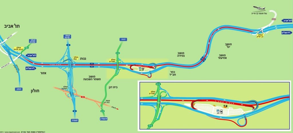 A map of the fast lane and all incoming roads leading to and from Tel Aviv (Courtesy Fastlane)