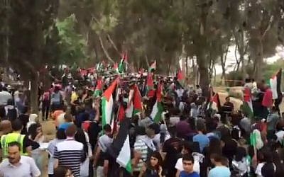 The "March of Return" held near Tiberius at the ruins of Lubya, now Lavie Forest, May 5 2014 (Photo credit: Youtube screen capture)