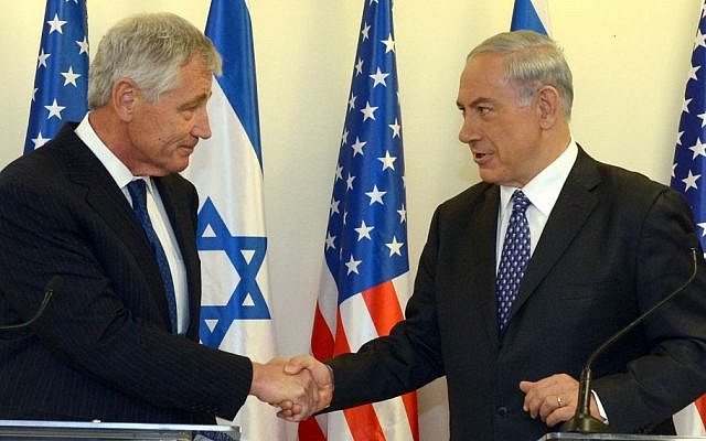 Prime Minister Benjamin Netanyahu (right) meets with US Secretary of Defense, Chuck Hagel, at the Prime Minister's office in Jerusalem, on Friday, May 16, 2014. (photo credit: Haim Zach/GPO/Flash 90) Prime Minister Benjamin Netanyahu (right) meets with US Secretary of Defense, Chuck Hagel, at the Prime Minister's office in Jerusalem, on Friday, May 16, 2014. (photo credit: Haim Zach/GPO/Flash 90)