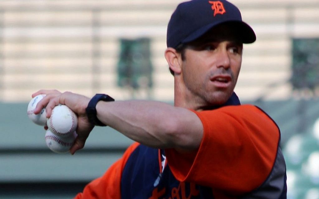 Detroit Tigers first-year manager Brad Ausmus, a player for 18 seasons, throwing some batting practice prior to a game against the Baltimore Orioles, May 13, 2014. (Hillel Kuttler/JTA) Detroit Tigers first-year manager Brad Ausmus, a player for 18 seasons, throwing some batting practice prior to a game against the Baltimore Orioles, May 13, 2014. (Hillel Kuttler/JTA)