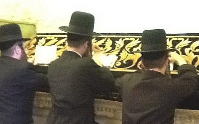 Jewish men pray at David‘s Tomb, May 2014 (photo credit: Lazar Berman/Times of Israel)