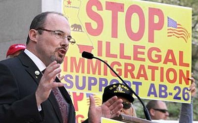 Assemblyman Tim Donnelly, R-Twin Peaks, at a news conference in Sacramento, California, April 4, 2011  (photo credit: AP)