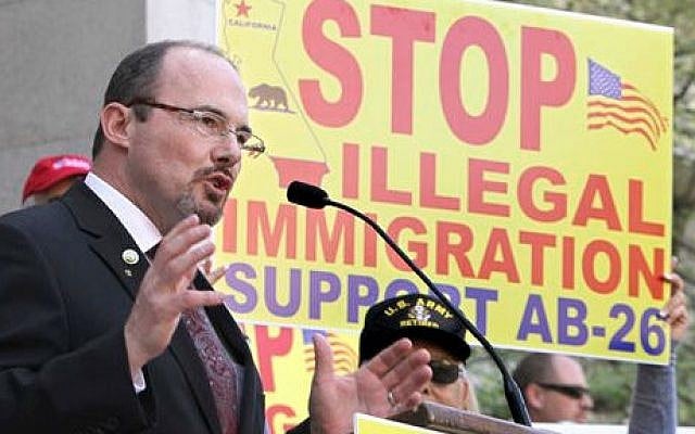 Assemblyman Tim Donnelly, R-Twin Peaks, at a news conference in Sacramento, California, April 4, 2011 (photo credit: AP) Assemblyman Tim Donnelly, R-Twin Peaks, at a news conference in Sacramento, California, April 4, 2011 (photo credit: AP)