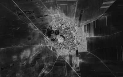 A 1960s spy satellite image of Tell Rifaat in northern Syria, with the ancient remains of a city clearly visible beneath. (photo credit: Center for Advanced Spatial Technologies, University of Arkansas/U.S. Geological Survey)